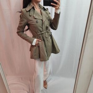BCBGMaxAzria Olive Trench Coat Short Winter Beige camel flared